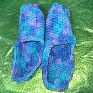 Handmade Blue and Purple crochet Slippers. Size medium or Women’s 7